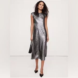 NWT Banana Republic Bias-Cut Satin Midi Dress Metallic Silver M